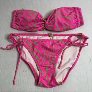 Victorias Secret Bikini Womens Small Zebra Print Pink Tan Strapless Top Padded